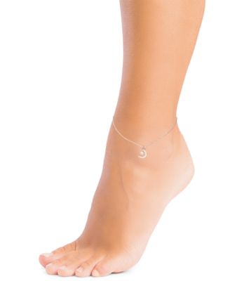 Cubic Zirconia Moon & Star Charm Ankle Bracelet in Sterling Silver, Created for Macy's
