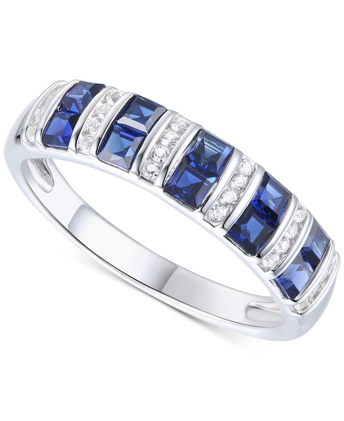 Lab-Grown Emerald (3/8 ct. t.w.) & Lab-Grown White(1/8 ct. t.w.) Band in 14k Gold-Plated Sterling Silver (Also in Lab-Grown Blue&