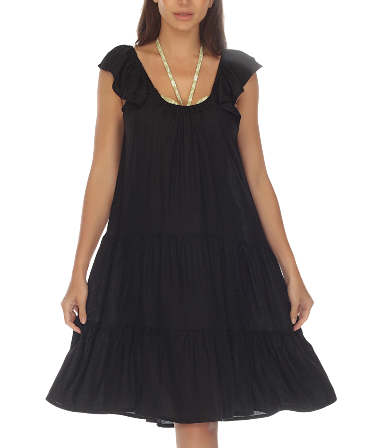 Shop Raviya Women's Scoop-neck Tiered Dress Cover-up In Black