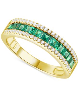 Macy's - Lab-Grown Emerald (3/8 ct. t.w.) & Lab-Grown White Sapphire (1/4 ct. t.w.) Band in 14k Gold-Plated Sterling Silver (Also in Lab-Grown Blue Sapphire & Lab-Grown Ruby)