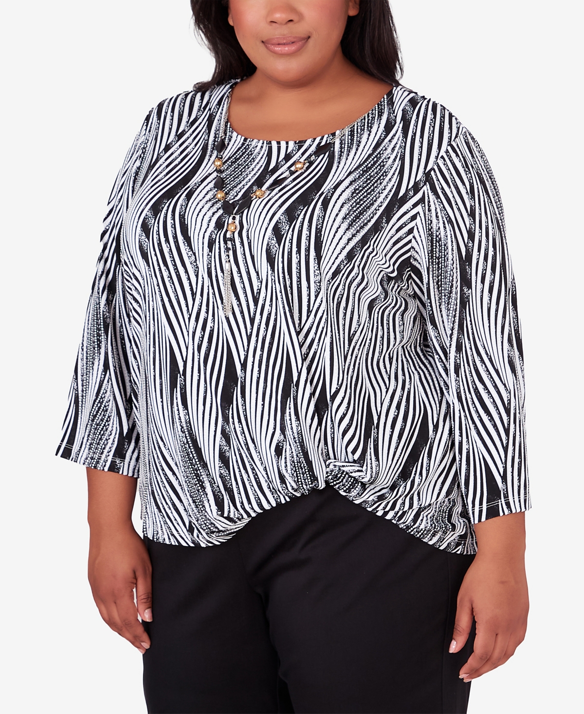Shop Alfred Dunner Plus Size Opposites Attract Swirl Top With Necklace In Multi
