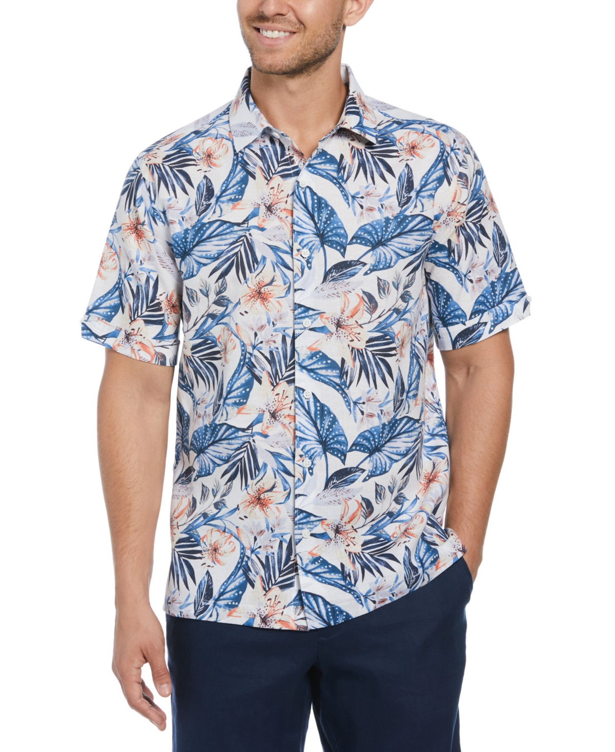 Cubavera Men's Tropical Floral-print Linen Blend Shirt In Brilliant