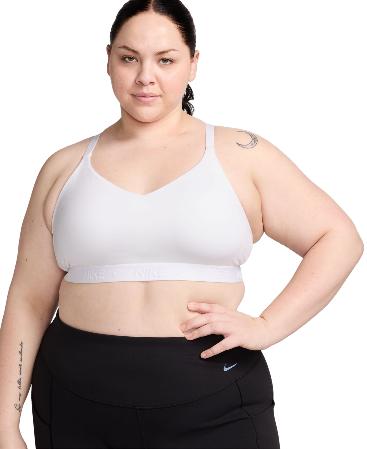 Shop Nike Plus Size Indy Low Impact Padded Sports Bra In White,stone Mauve