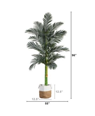 8ft. Golden Cane Artificial Palm Tree in Handmade Natural Cotton Planter