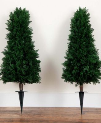 3ft. UV Resistant Artificial Cedar Plant with Integrated Ground Stake Indoor/Outdoor - Set of 2