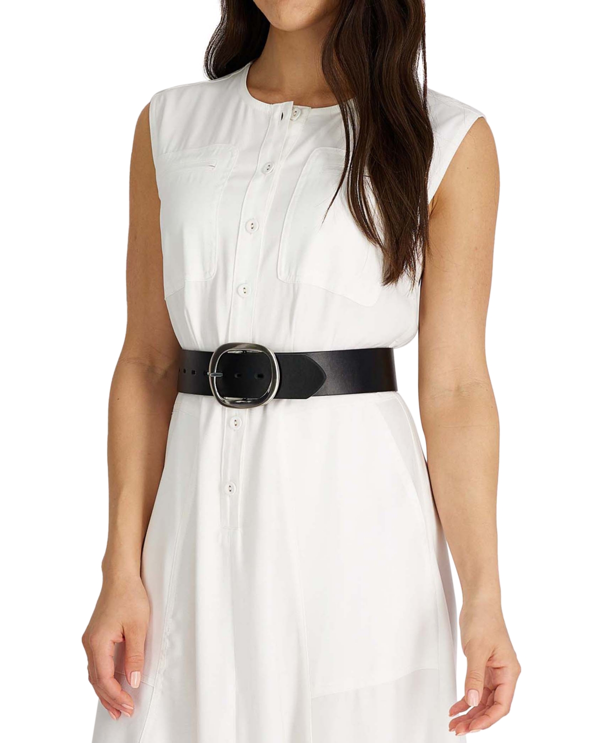 Calvin Klein Women's Reversible Oversized Statement Buckle Belt -taupe