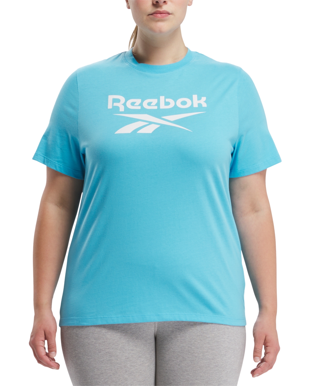 Shop Reebok Plus Size Short Sleeve Logo Graphic T-shirt In Bold Cyan