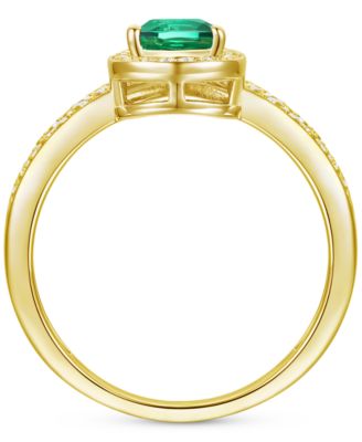 Lab-Grown Emerald (1/2 ct. t.w.) & Lab-Grown White Sapphire (1/10 ct. t.w.) Pear Halo V Ring in 14k Gold-Plated Sterling Silver (Also in Additional Gemstones)