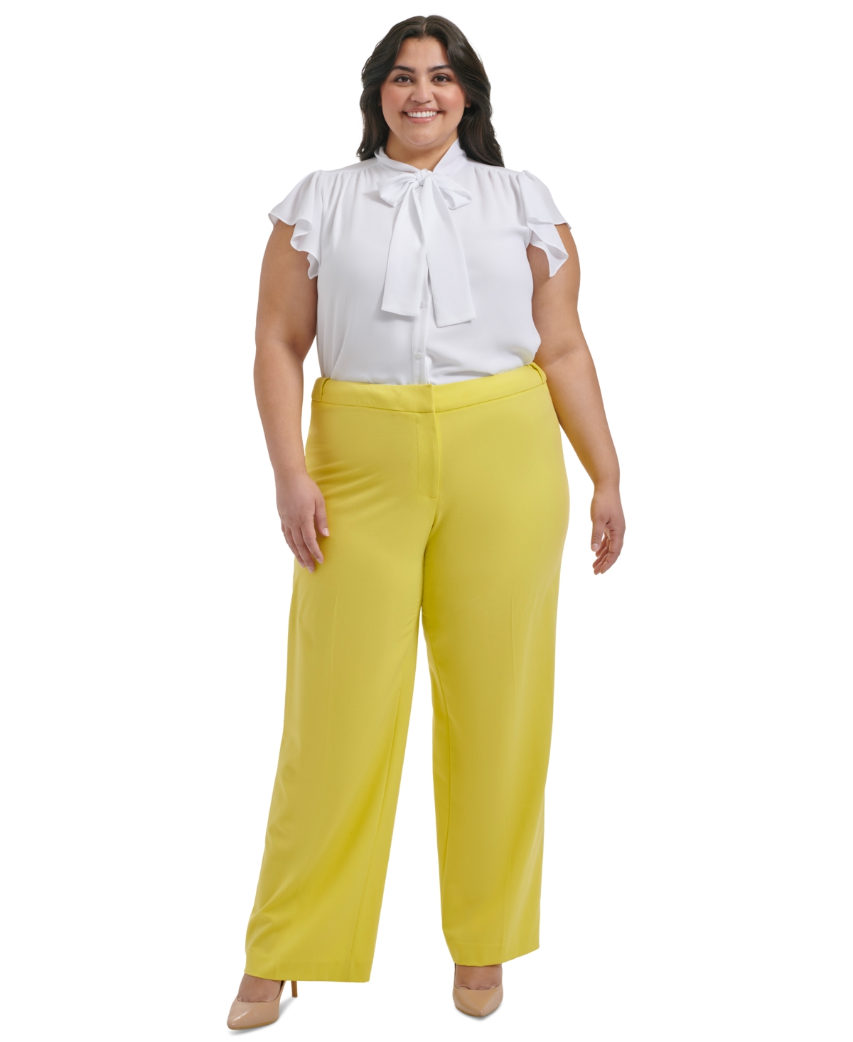 Shop Calvin Klein Plus Size Lux Highline Tab-waist Pants In Pear