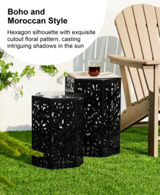 Multi-Functional Set of 2 Black Iron Cutout Floral  Garden Stools or Planter Stand
