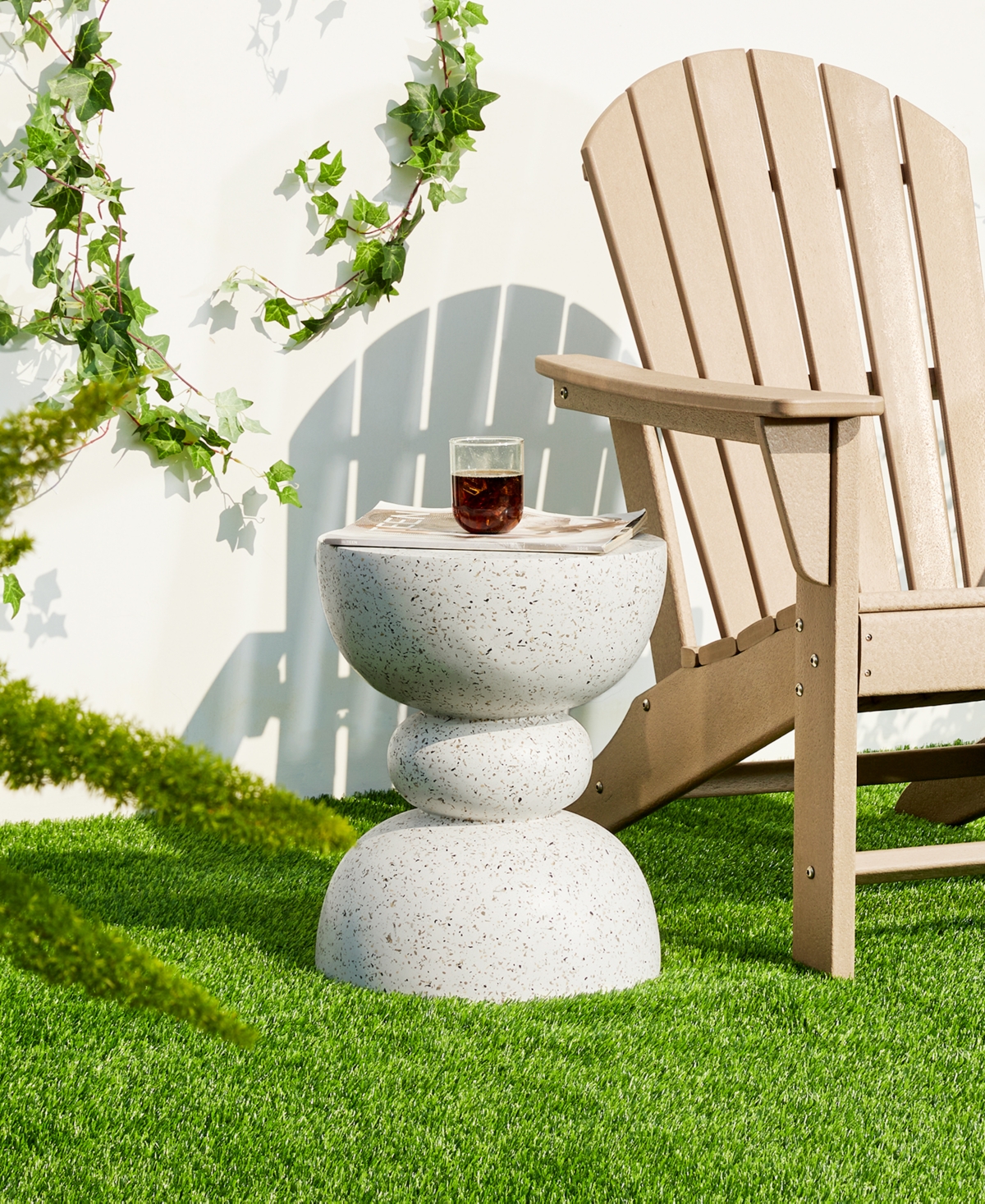 Glitzhome Multi-functional Faux Terrazzo Garden Stool Or Plant Stand Or Accent Table In White