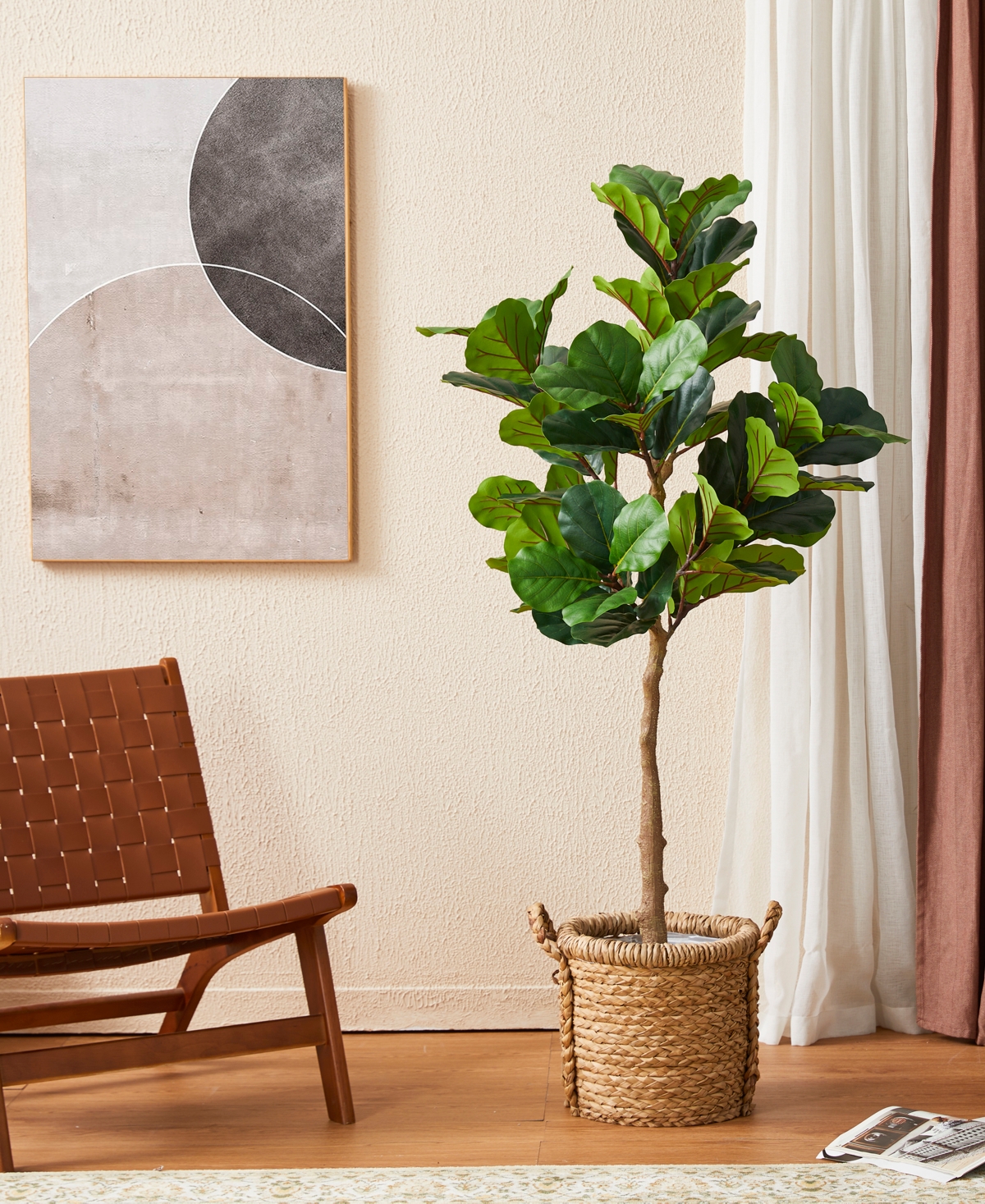 Glitzhome 5ft. Faux Fiddle Leaf Fig Tree In Pot In Multi