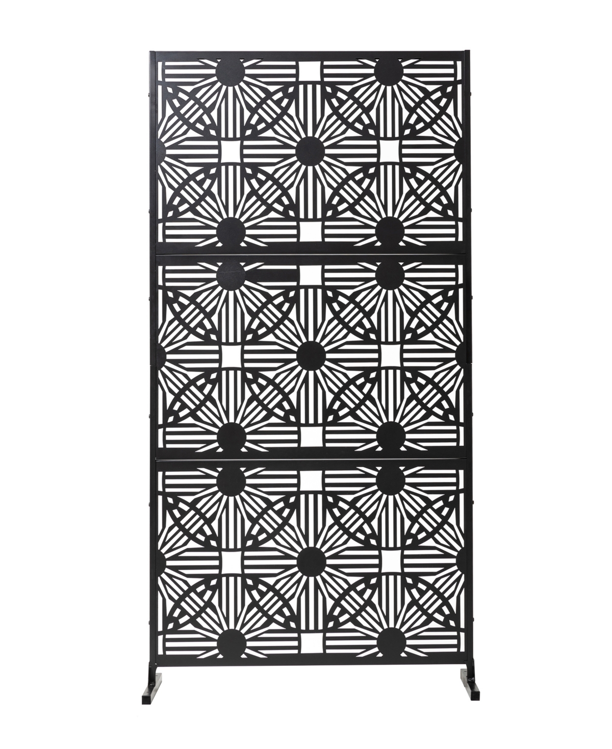 Black Galvanized Floral Privacy Panel Room Divider with Riser Feet - Black