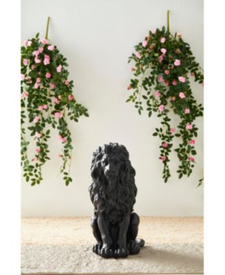Set of 2 Black Sitting Lion Garden Statue