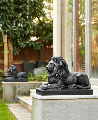 Set of 2 Black Lying Lion Garden Statue