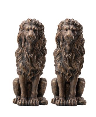 Set of 2 Oversized Bronze Sitting Lion Garden Statue