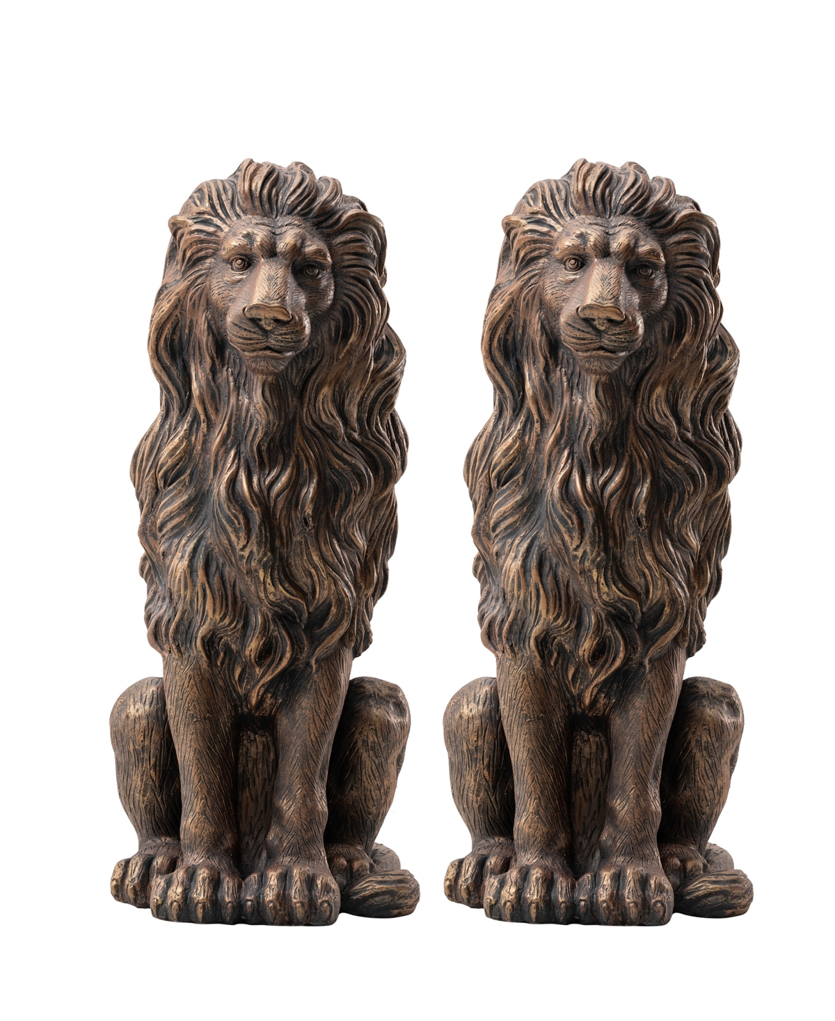 Glitzhome Set Of 2 Oversized Bronze Sitting Lion Garden Statue In Bronze