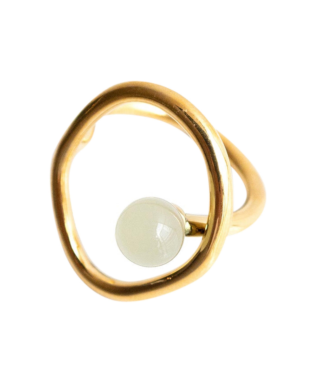 Cosmos - Jade bead gold statement ring - Light/pastel green