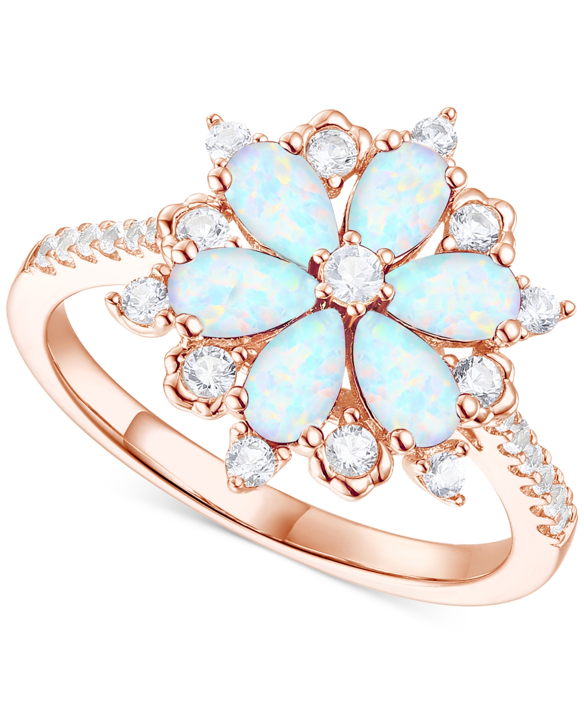 Shop Macy's Lab-grown Emerald (7/8 Ct. T.w.) & Lab-grown White Sapphire (1/8 Ct. T.w.) Flower Ring In 14k Gold-p In Opal