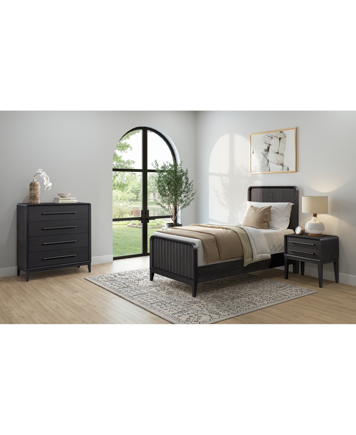 Shop Macy's Assemblage 3pc Bedroom Set (twin Bed, Small Chest & Nightstand) In Black
