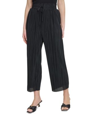 DKNY - Women's High-Rise Cropped Wide-Leg Pliss&eacute; Pants