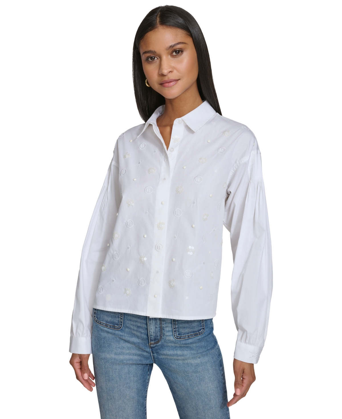 Karl Lagerfeld Women's Monogram Poplin Button-up Shirt In White