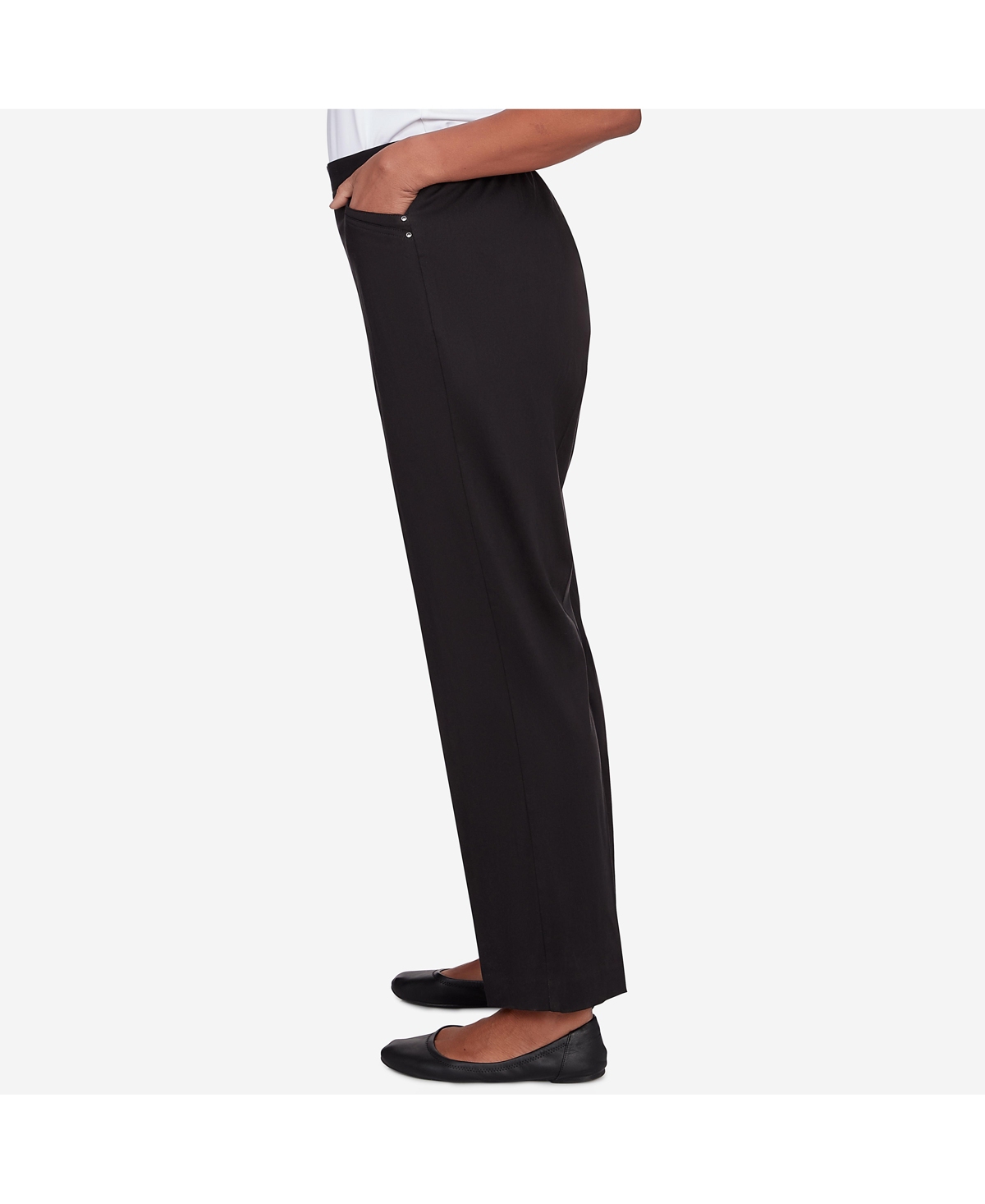 Shop Alfred Dunner Women's Opposites Attract Short Length Elastic Waistband Sateen Pants In Black