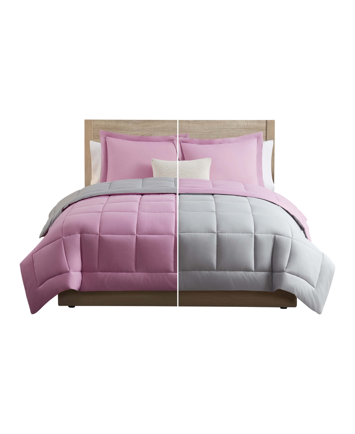 Nestl Premium All Season Quilted Down Alternative Comforter, Twin In Light Pink,light Gray