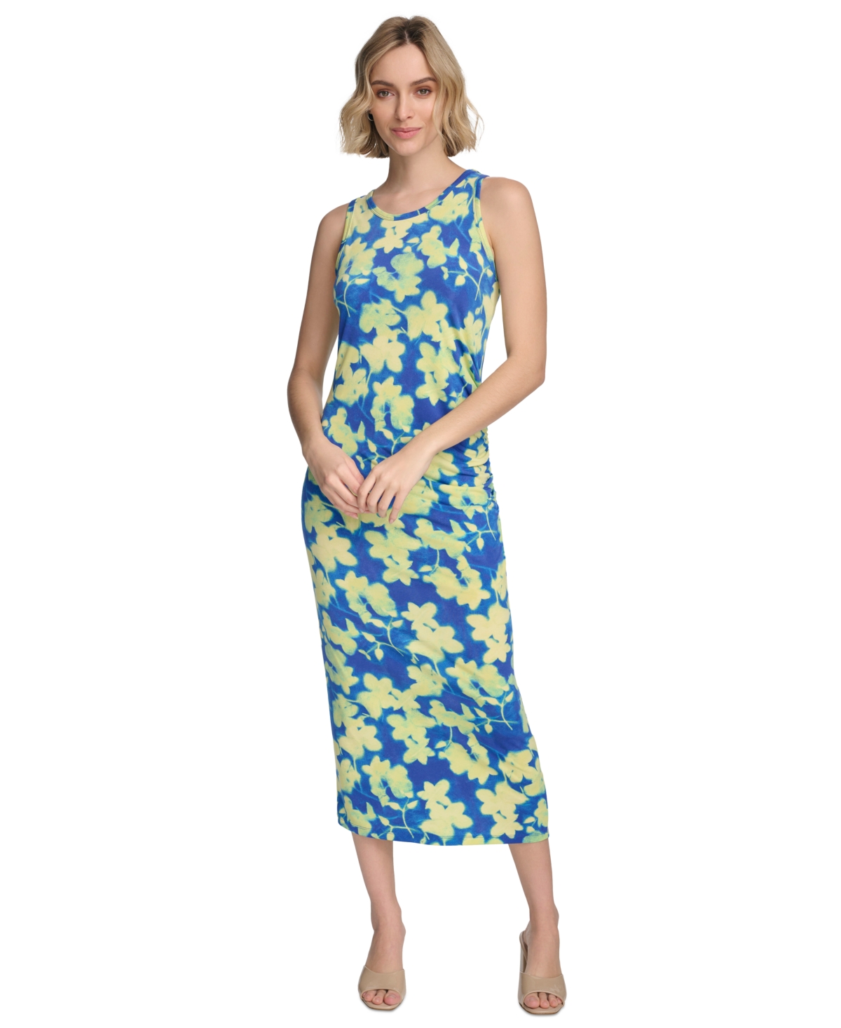Shop Calvin Klein Women's Sleeveless Printed Midi Dress In Dazzling Blue Multi
