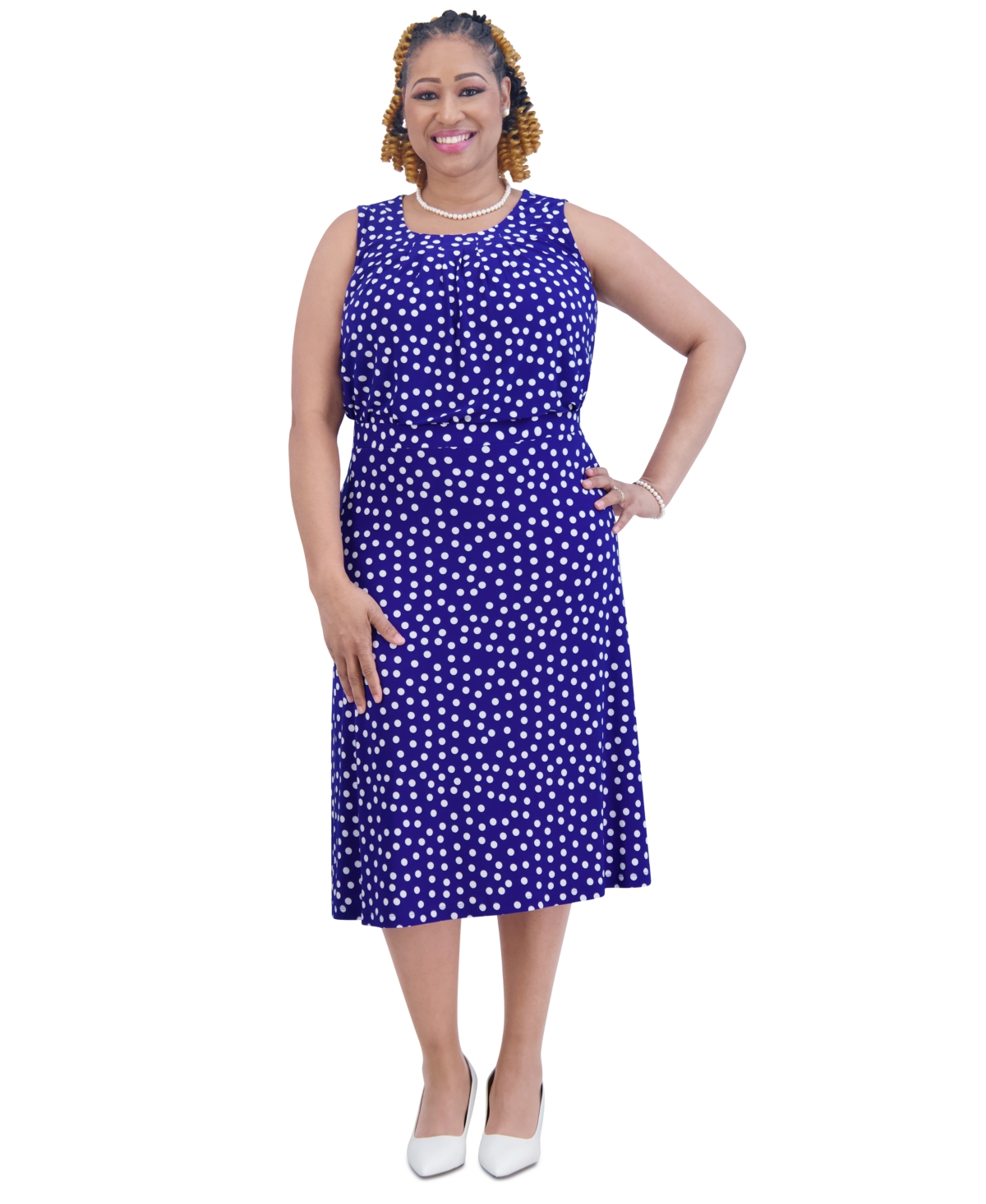 Kasper Women's Dot-Print Pleated-Neck Sleeveless Top