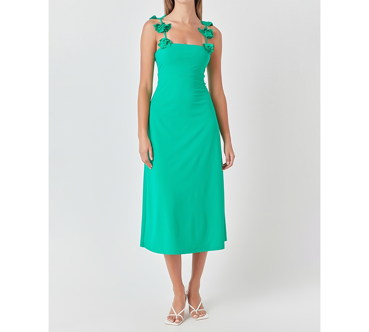 Women's Rosette-Strap Square-Neck Midi Dress - Kelly Green