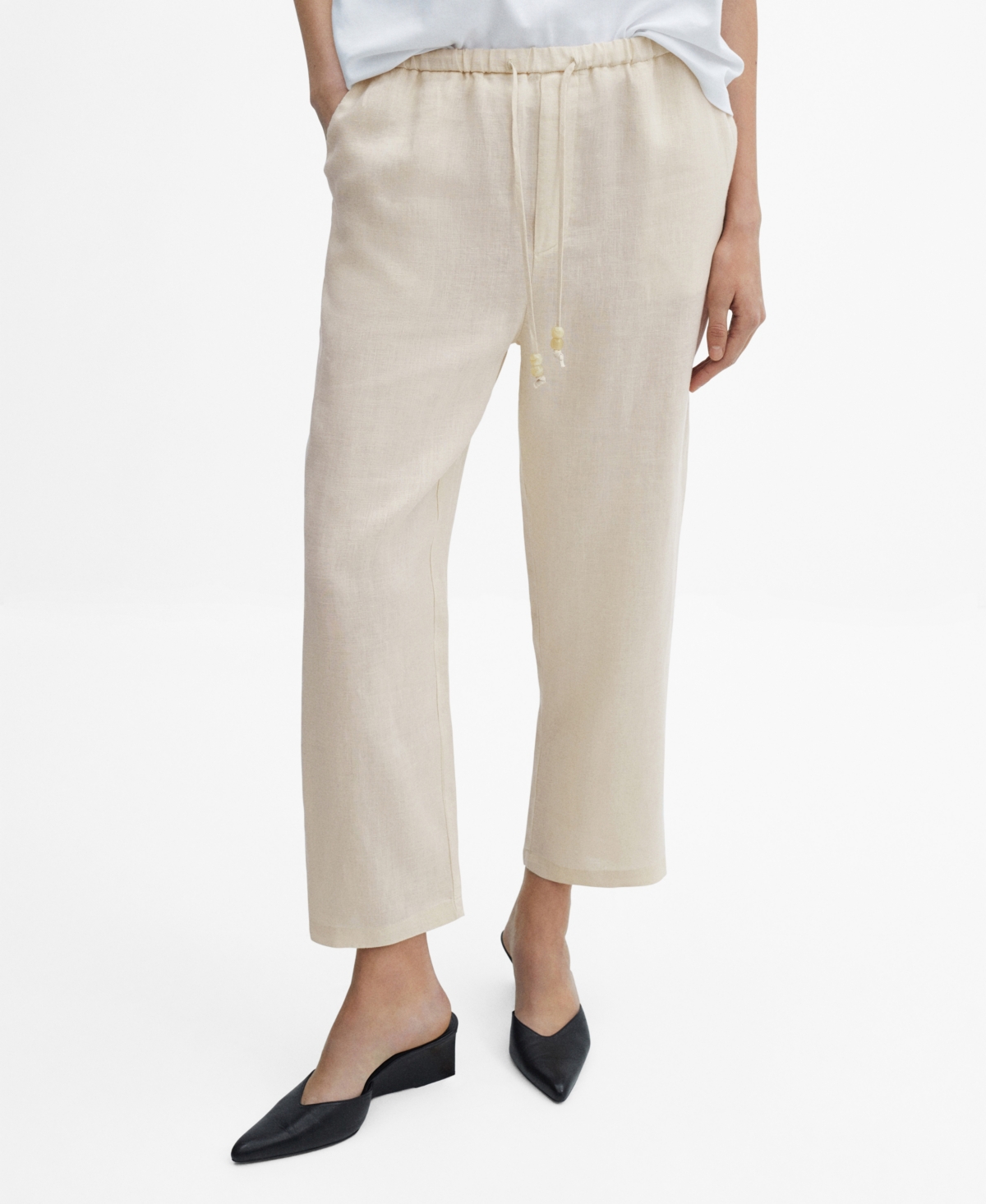 Shop Mango Women's 100% Linen Pants In Light Beig