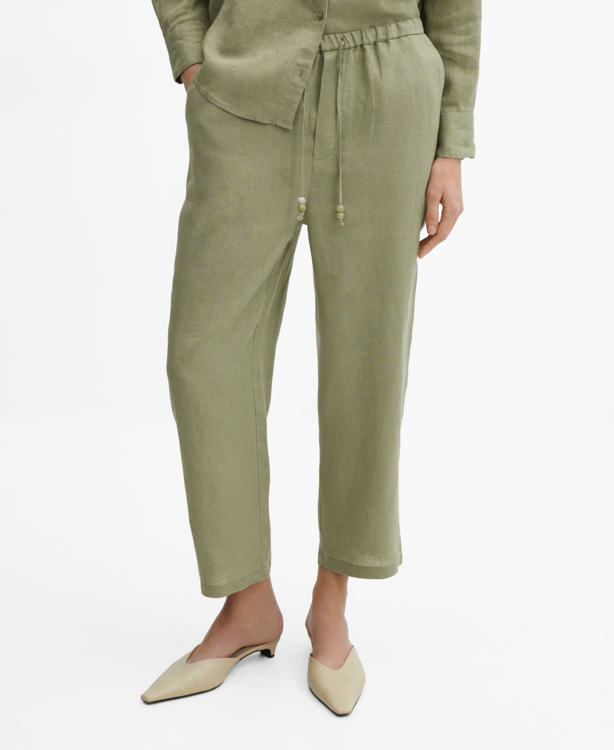 Mango Women's 100% Linen Pants In Green