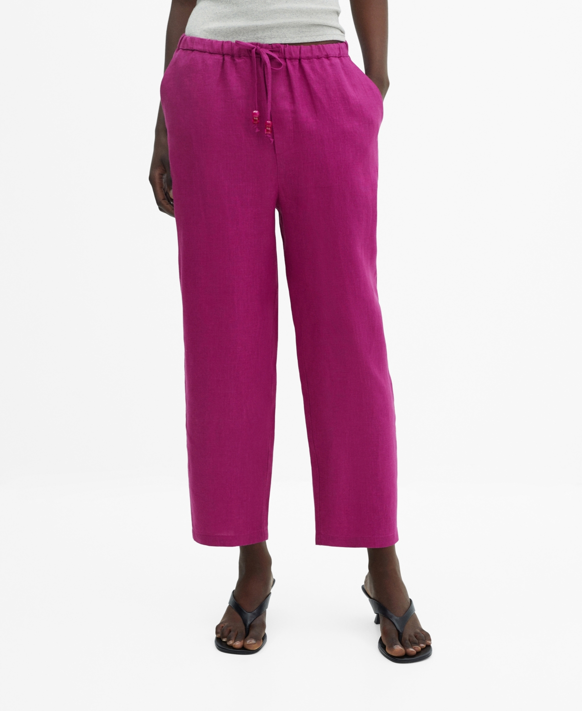 Mango Women's 100% Linen Pants In Bright Pin