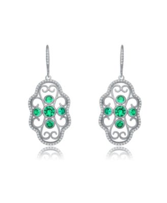 Classic Sterling Silver White Gold Plated with Round Cubic Zirconia Leverback Filigree Earrings