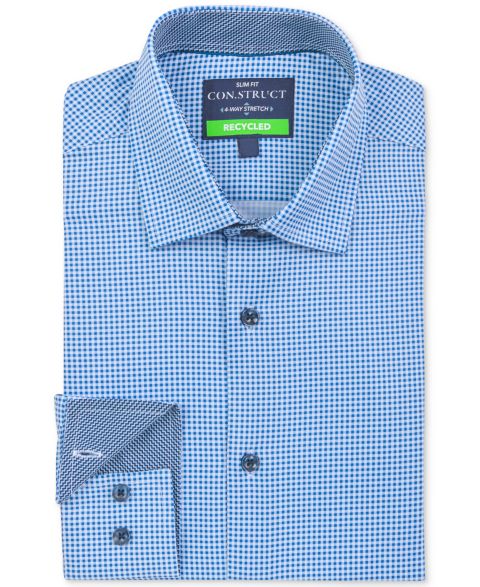 Мужская рубашка ConStruct Recycled Slim Fit Gingham Performance Stretch Cooling Comfort Dress Shirt, цвет: Синий