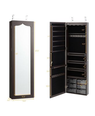 Door Hanging Mirror Jewelry Armoire with Full Length Mirror and 6 Drawers