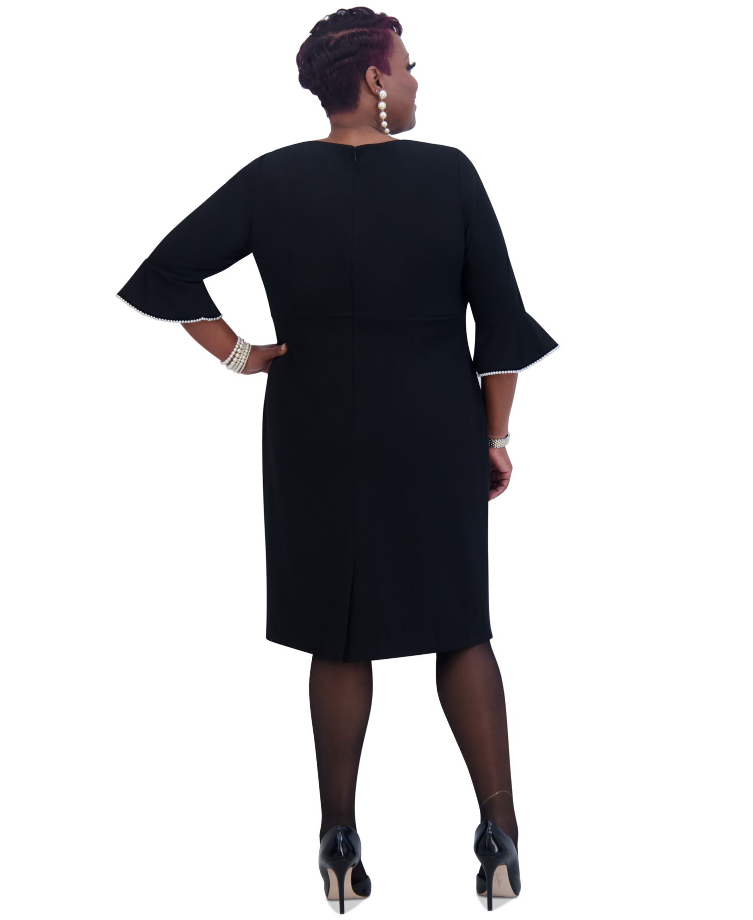 Kat Elbow-Sleeve Ruffled-Cuff Dress