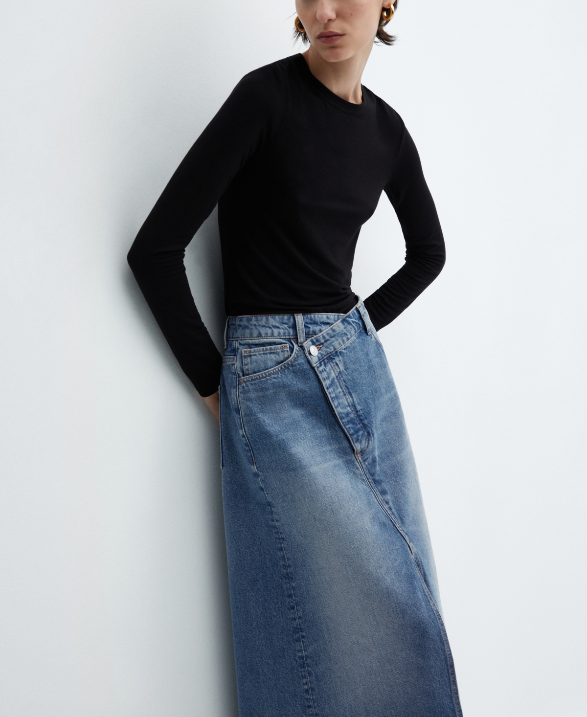 Shop Mango Women's Asymmetrical Denim Skirt In Open Blue