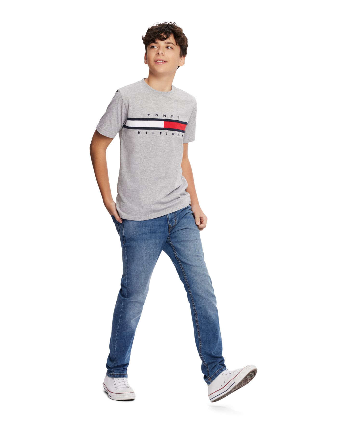 Футболка Tommy Hilfiger Tommy New Signature T-Shirt для мальчиков, цвет: Серый меланжевый — фото 3