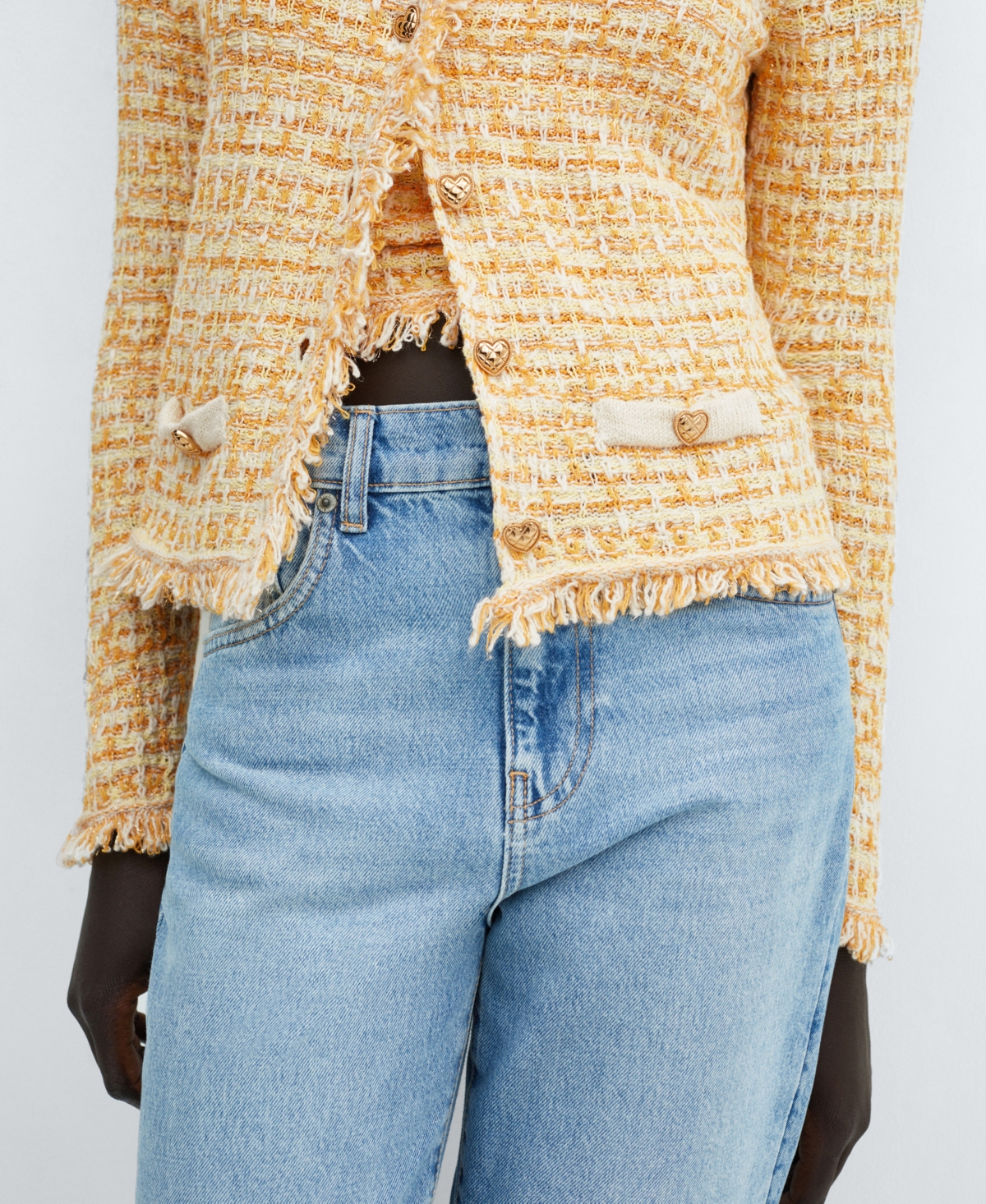 Shop Mango Women's Pocket Tweed Cardigan In Yellow