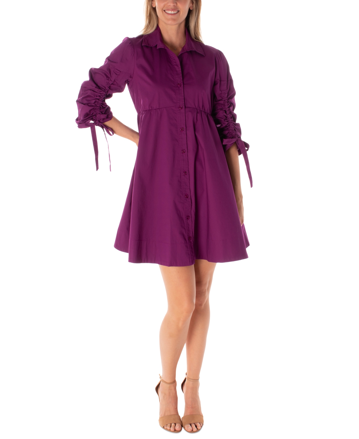 Women's Ruched-Sleeve Shirtdress - Orchid