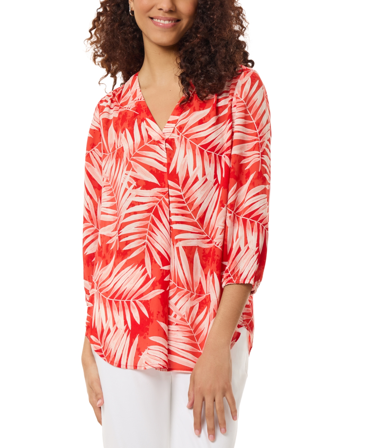 Women's Printed Kelly V-Neck Blouse - Coral Sun