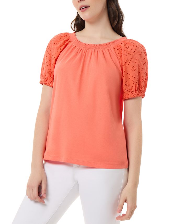 Yellow Printed Smocked Neck Top main image 1
