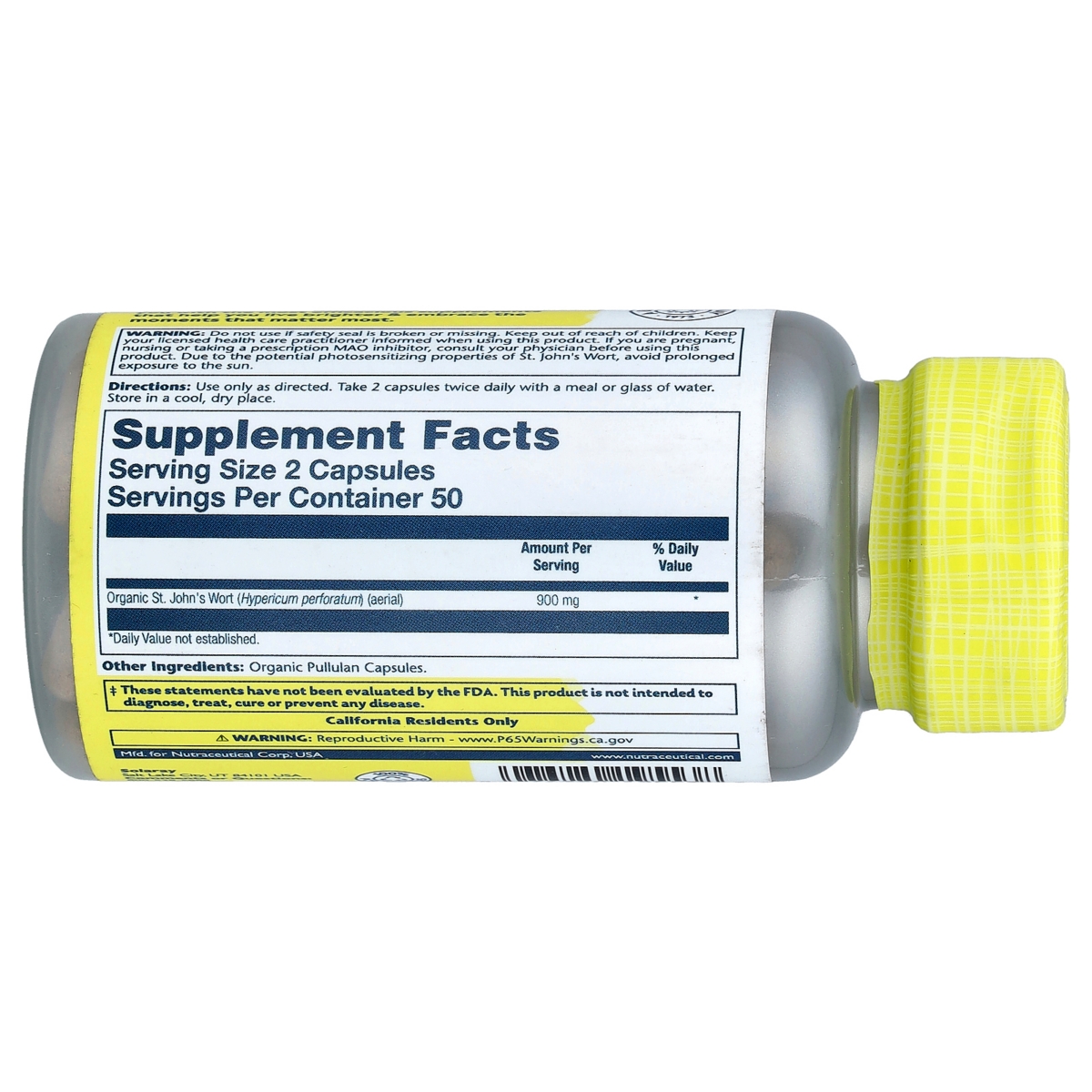 Solaray Organic St. John's Wort - 100 Capsules (450 mg per Capsule)