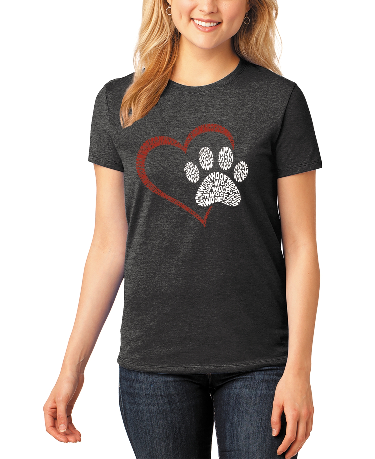 Women's Premium Blend Word Art Paw Heart T-Shirt - Red