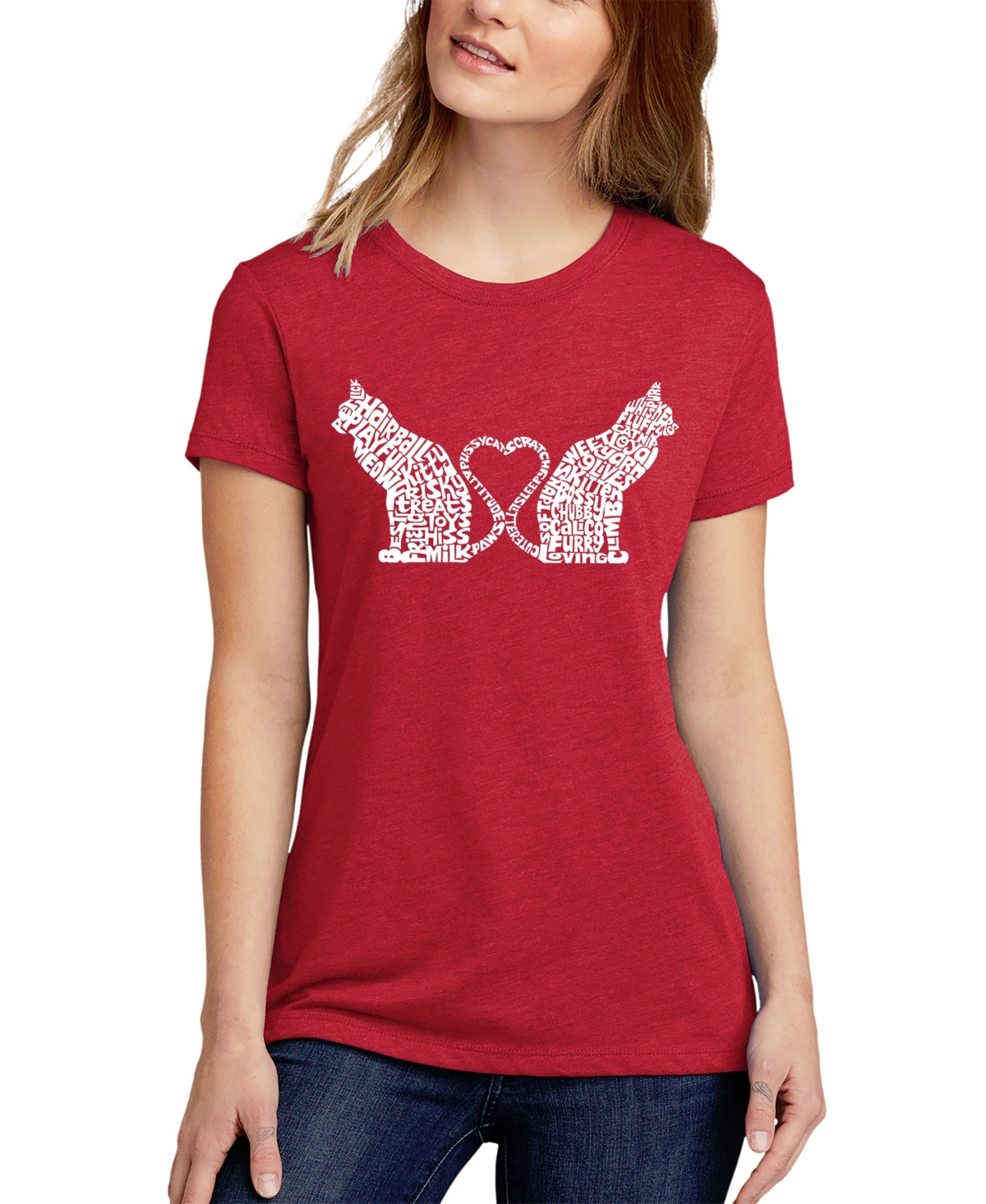 Shop La Pop Art Women's Premium Blend Word Art Cat Tail Heart T-shirt In Red