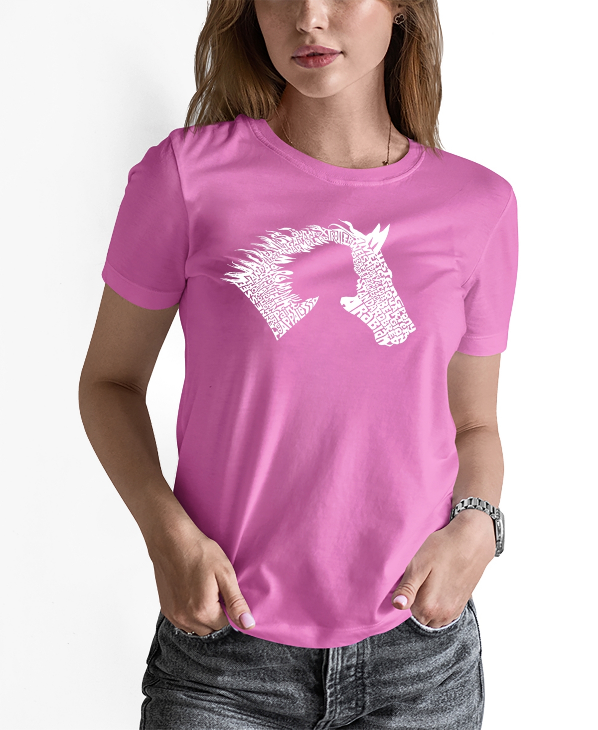 Shop La Pop Art Women's Word Art Girl Horse T-shirt In Pink