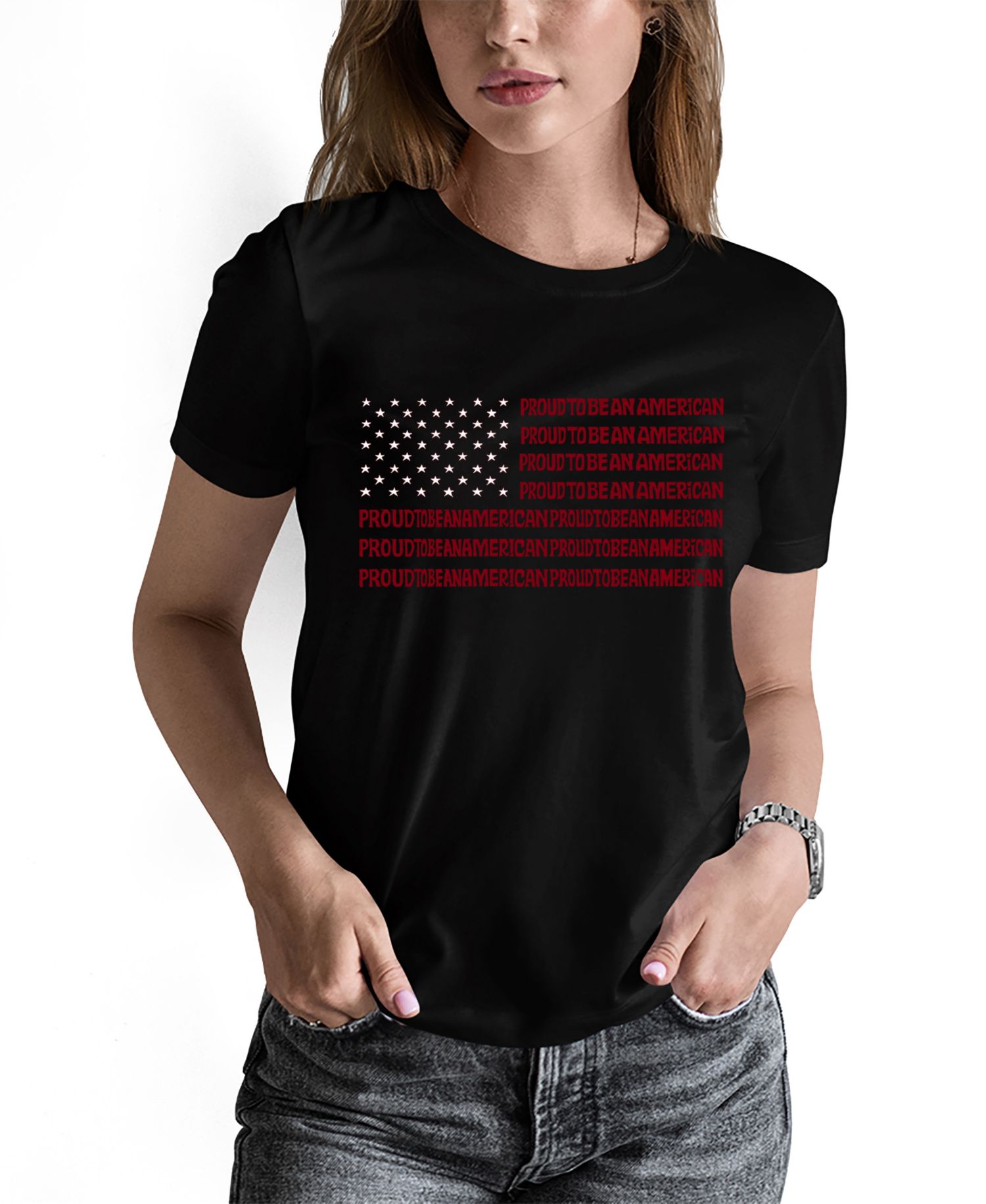 Women's Word Art Proud To Be An American T-Shirt