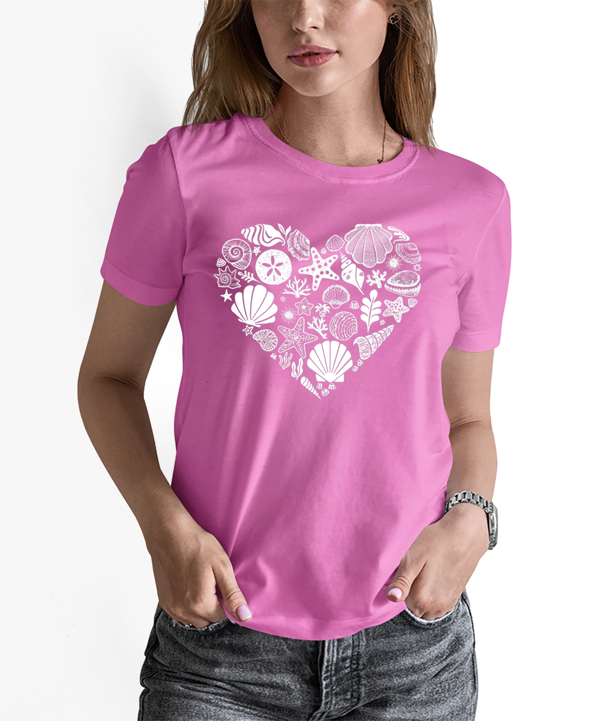 Shop La Pop Art Women's Word Art Seashell T-shirt In Pink